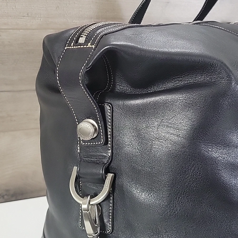 Coach 5J03 Weekender Black Leather Large Travel Duffle Bag Tote